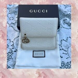 Gucci White Monogram Wallet with GG Charm
